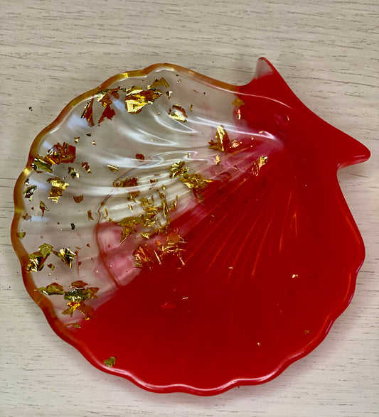 Vide poche coquillage - Rouge et Paillette Or