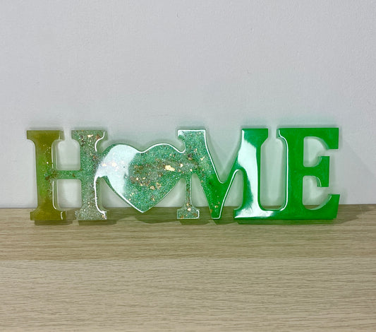 Décoration "HOME" - Vert et Blanc métallisé paillette Or