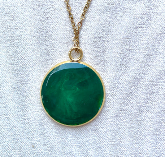 Collier Médaillon Or - Vert