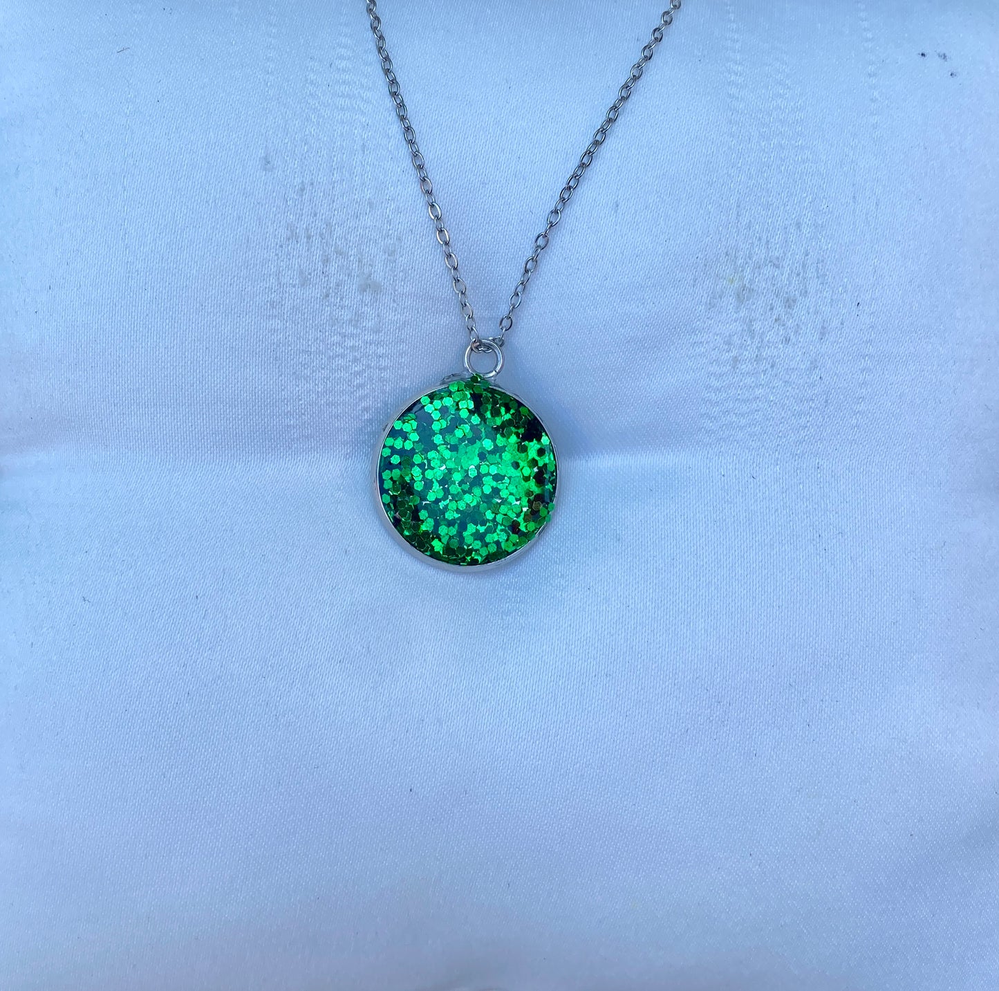 Collier Médaillon Argent - Paillette Verte